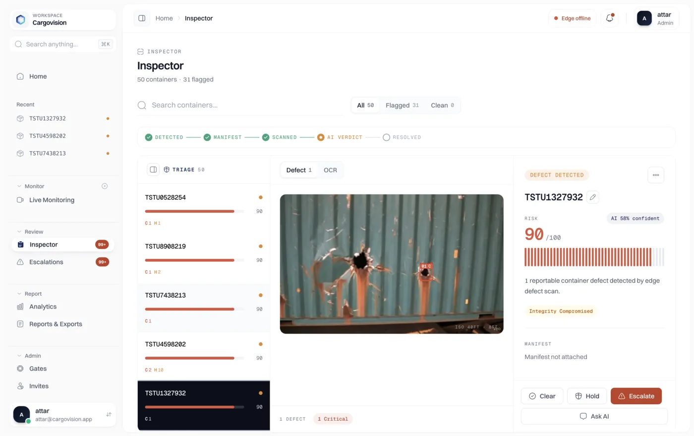 Cargovision dashboard screenshot