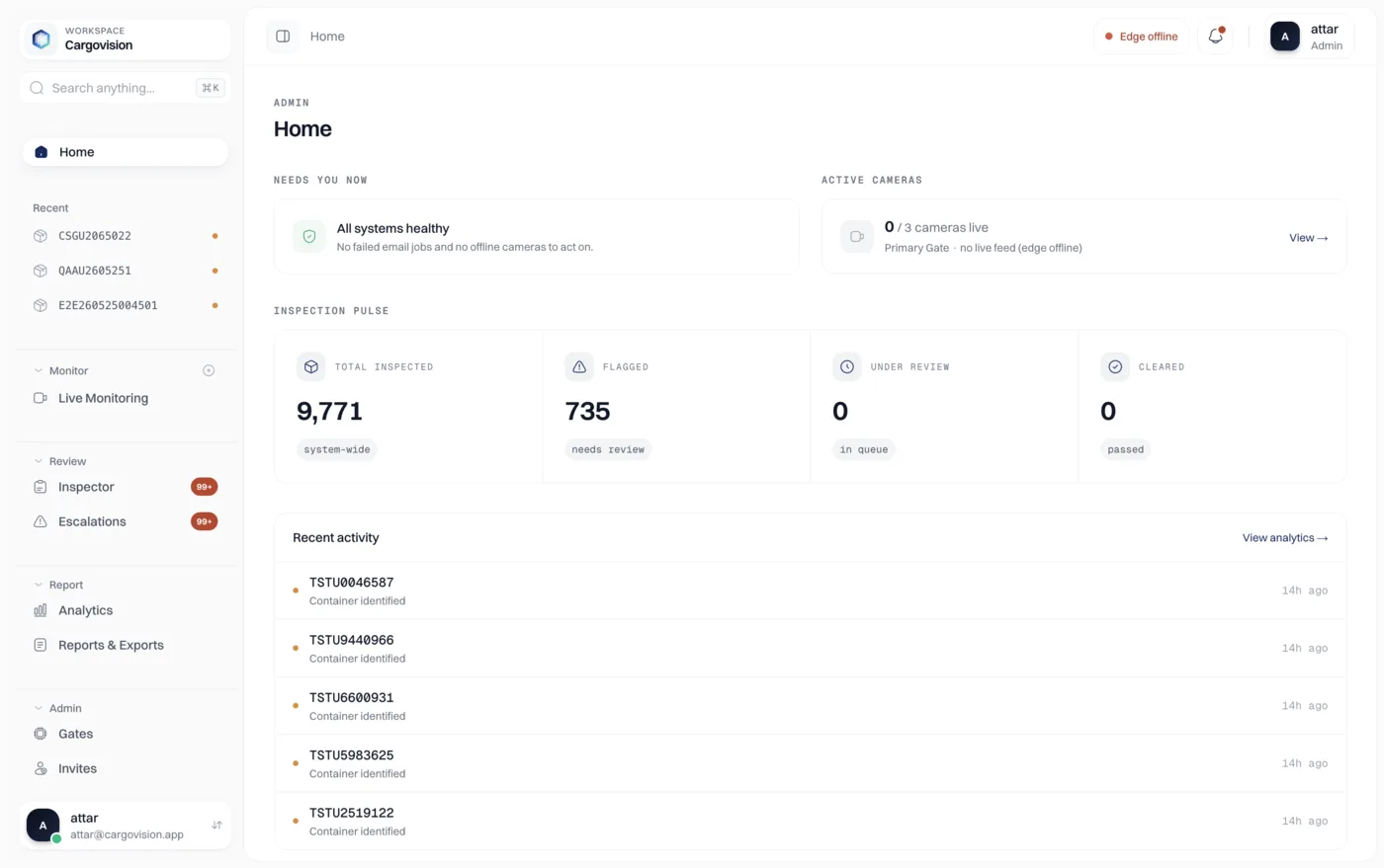 Cargovision inspection page screenshot